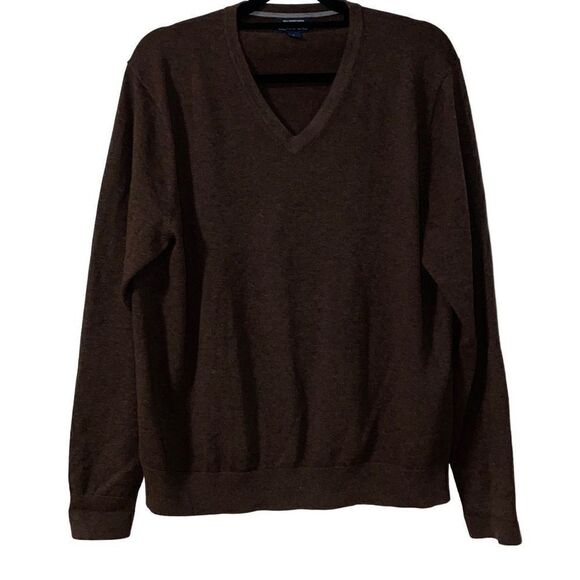 Lands End Fine Gauge Supima Cotton V-neck Sweater dark brown Large - Picture 1 of 9